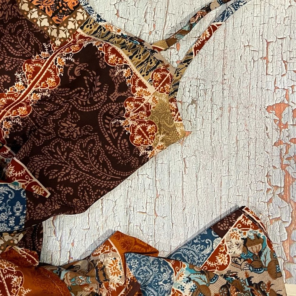 Earthy Patchwork-Style Maxi Dress